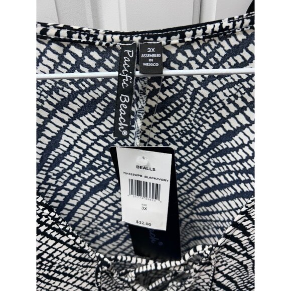 Pacific Beach 3X Black & Ivory Coverup Dress Lace-Up Front Geometric Pattern - Picture 4 of 9